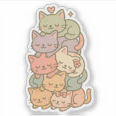Kawaii Pastel Cat Stack Sleepy Sticker (Voorkant)