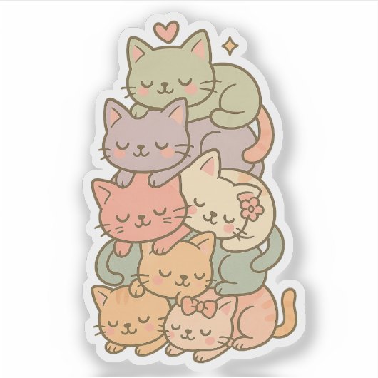 Kawaii Pastel Cat Stack Sleepy Sticker (Voorkant)
