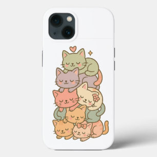 Kawaii Pastel Cat Stack Sleepy Sticker Case-Mate iPhone Case