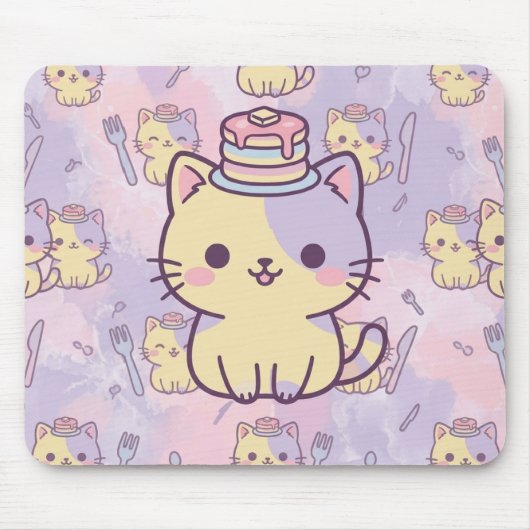 Kawaii Pastel Cat with Pancakes Pattern Mouse Pad Muismat (Voorkant)
