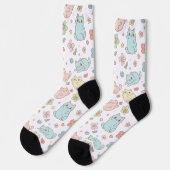Kawaii Pastel Cats and Flowers Pattern Socks Sokken (Links)