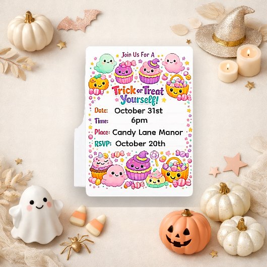 Kawaii Pastel Chibi Geest Halloween Kaart