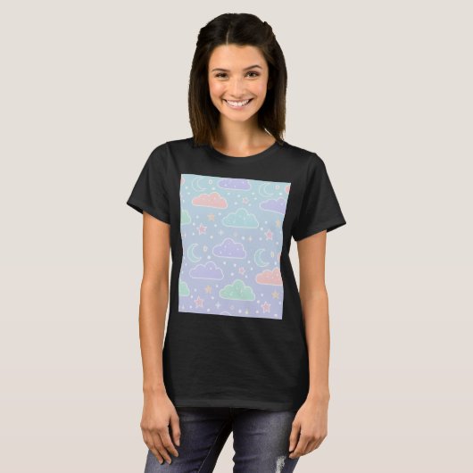 Kawaii Pastel Clouds Aesthetic T-Shirt (Voorkant volledig)