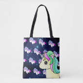 Kawaii Pastel Eenhoorn met Galaxy Blue Stars Tote Bag (Voorkant)