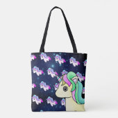 Kawaii Pastel Eenhoorn met Galaxy Blue Stars Tote Bag (Achterkant)
