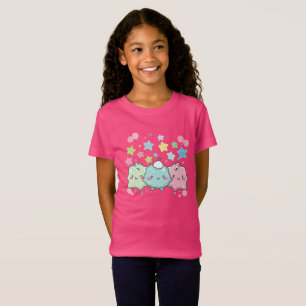 Kawaii Pastel Fluffy Friends & Stars Roze Grafisch T-shirt
