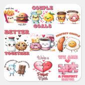 Kawaii Pastel Food Pair Valentine Vierkante Sticker (Voorkant)