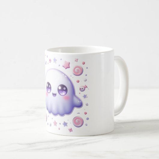 Kawaii Pastel Ghost Mok - Schattigee Halloween Cup (Voorkant rechts)