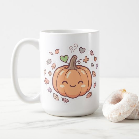 Kawaii Pastel Glimlachende Pompoen Mok (Met donut)