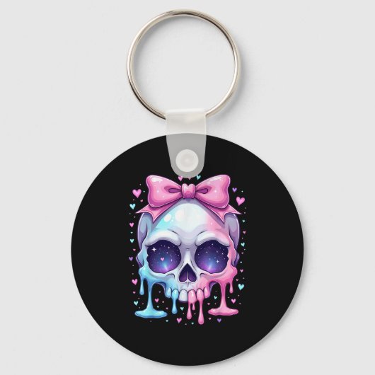 Kawaii Pastel Goth Creepy Bowtie Girl Skull Hallow Sleutelhanger (Voorkant)