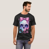 Kawaii Pastel Goth Creepy Bowtie Girl Skull Hallow T-shirt (Voorkant volledig)