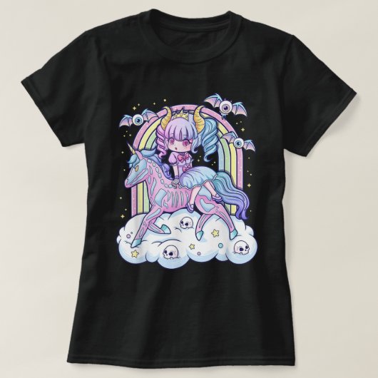 Kawaii Pastel Goth Cute Creepy Sugar Skull Unicorn T-shirt (Design voorkant)
