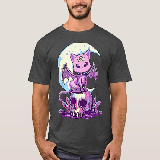 Kawaii Pastel Goth Cute Creepy Witchy Cat and T-shirt (Voorkant)