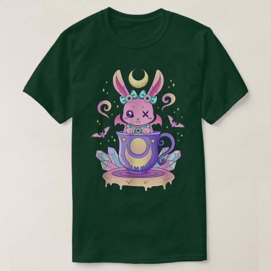 Kawaii Pastel Goth Cute Enge Konijn In Theekopje  T-shirt (Design voorkant)