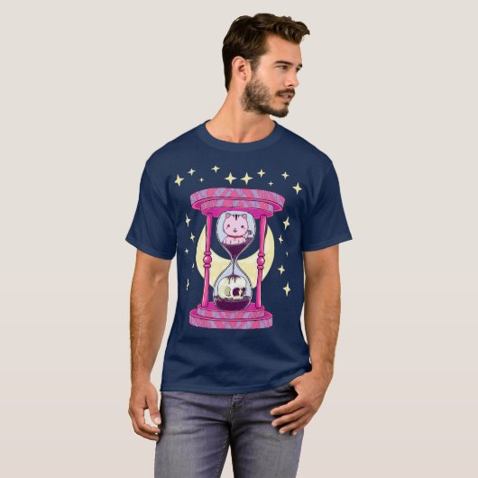 Kawaii Pastel Goth Hourglass with Cat Skull Goth T-shirt (Voorkant volledig)