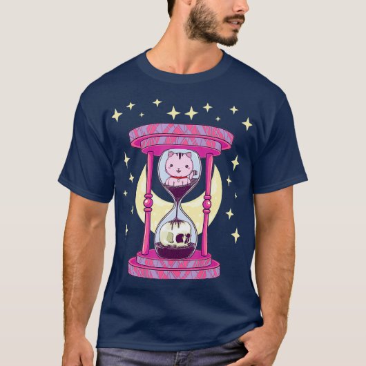 Kawaii Pastel Goth Hourglass with Cat Skull Goth T-shirt (Voorkant)