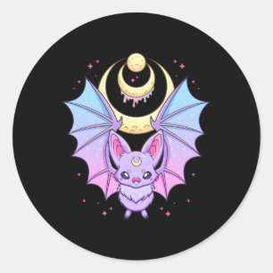Kawaii Pastel Gothic Creepy Crescent Moon Bat Ronde Sticker
