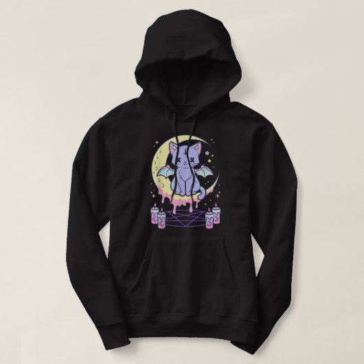 Kawaii Pastel Gothic Cute Creepy Black Cat Hoodie (Design voorkant)