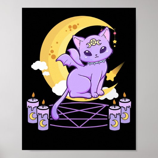 Kawaii Pastel Gothic Cute Creepy Black Cat Poster (Voorkant)