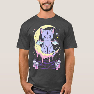 Kawaii Pastel Gothic Cute Creepy Black Cat T-shirt