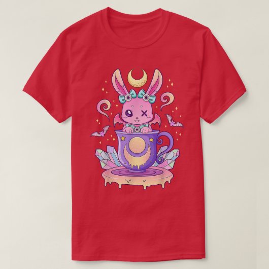 Kawaii Pastel Gothic Cute Creepy Bunny in Teacup T-shirt (Design voorkant)