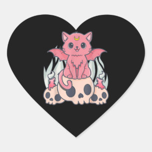 Kawaii Pastel Gothic Cute Creepy Demon Cat and Sku Hart Sticker