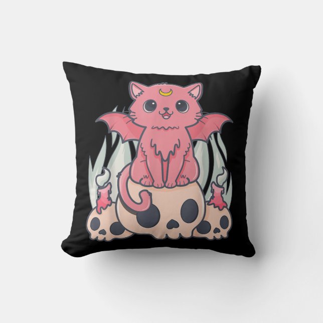 Kawaii Pastel Gothic Cute Creepy Demon Cat and Sku Kussen (Voorkant)