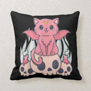 Kawaii Pastel Gothic Cute Creepy Demon Cat and Sku Kussen
