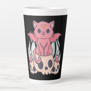 Kawaii Pastel Gothic Cute Creepy Demon Cat and Sku Latte Mok