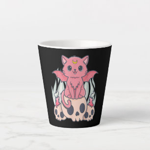 Kawaii Pastel Gothic Cute Creepy Demon Cat and Sku Latte Mok