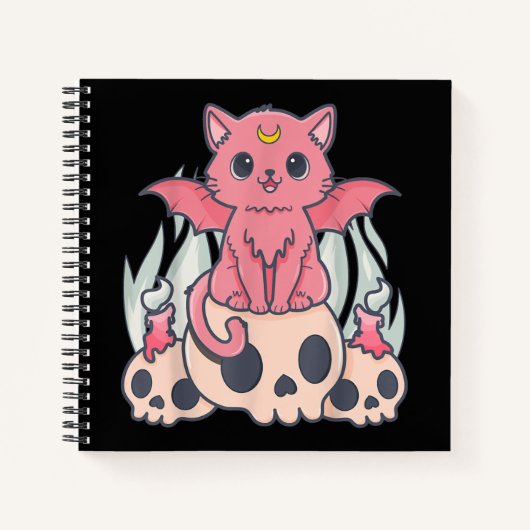 Kawaii Pastel Gothic Cute Creepy Demon Cat and Sku Notitieboek (Voorkant)