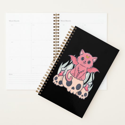Kawaii Pastel Gothic Cute Creepy Demon Cat and Sku Planner (Display)