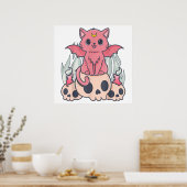 Kawaii Pastel Gothic Cute Creepy Demon Cat and Sku Poster (Keuken)