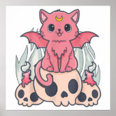Kawaii Pastel Gothic Cute Creepy Demon Cat and Sku Poster (Voorkant)