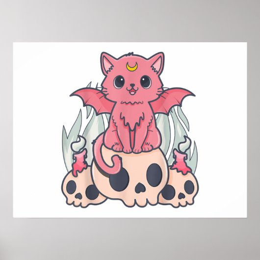 Kawaii Pastel Gothic Cute Creepy Demon Cat and Sku Poster (Voorkant)