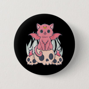 Kawaii Pastel Gothic Cute Creepy Demon Cat and Sku Ronde Button 5,7 Cm
