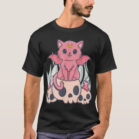 Kawaii Pastel Gothic Cute Creepy Demon Cat and Sku T-shirt (Voorkant)