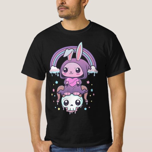 Kawaii Pastel Gothic Cute Creepy Rabbit T-shirt (Voorkant)