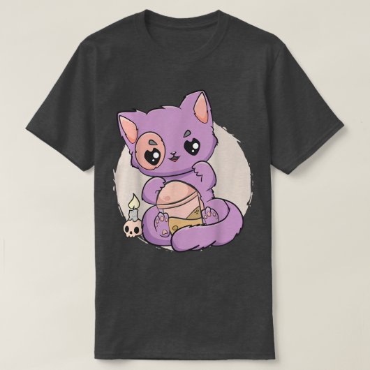 Kawaii Pastel Gothic Cute Creepy Witchy Cat Boba A T-shirt (Design voorkant)