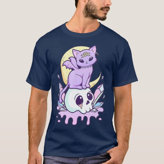 Kawaii Pastel Gothic Cute Creepy Witchy Cat en T-shirt (Voorkant)