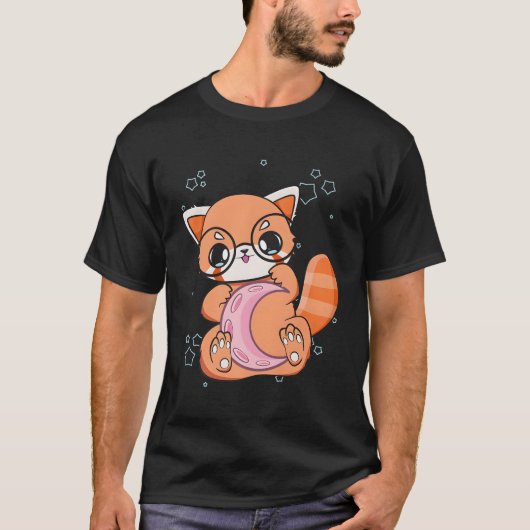Kawaii Pastel Gothic Rode Panda Chibi Anime Moon T-shirt (Voorkant)