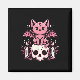 Kawaii Pastel Gothic Schattige Creepy Cat Bat Skel Magneet