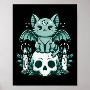 Kawaii Pastel Gothic Schattige Creepy Cat Bat Skel Poster