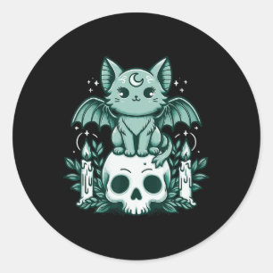 Kawaii Pastel Gothic Schattige Creepy Cat Bat Skel Ronde Sticker