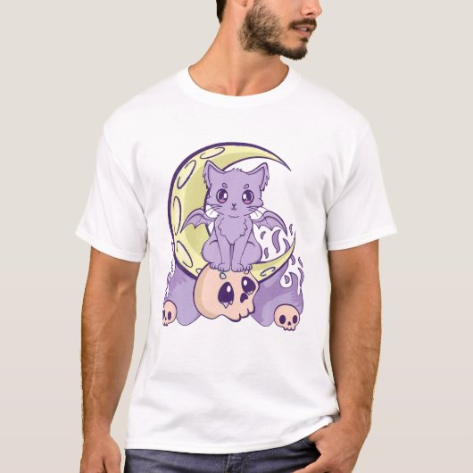 Kawaii Pastel Gothic Schattige Witchy Cat T-shirt (Voorkant)