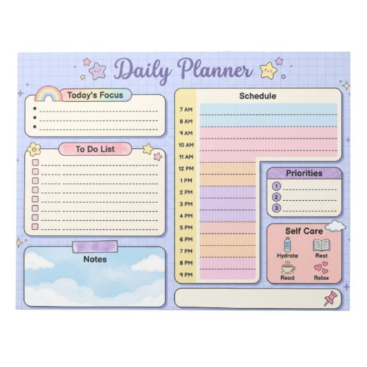 Kawaii Pastel Grid Dagelijkse Planner Notitieblok (Voorkant)