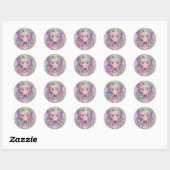 Kawaii pastel harajuku anime meisje met vlechten ronde sticker (Vel)