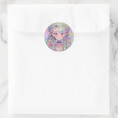 Kawaii pastel harajuku anime meisje met vlechten ronde sticker (Tas)