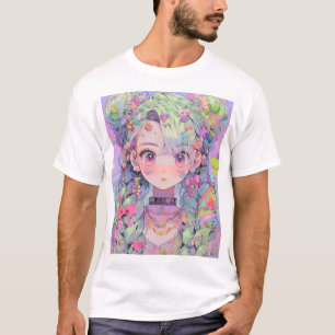 Kawaii pastel harajuku anime meisje met vlechten t-shirt