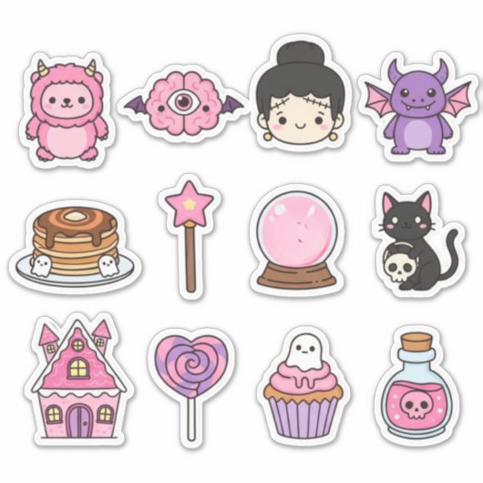 Kawaii Pastel Haunted Treats Sticker Pack (Voorkant)